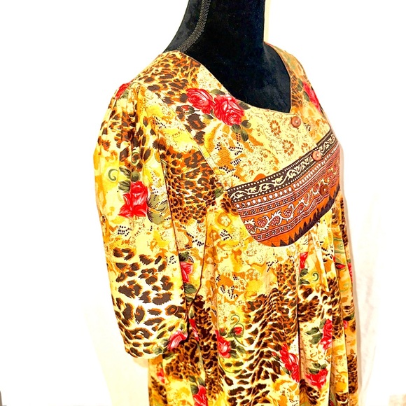 Vtg Phases Women’s House Patio Dress Size Med Cheetah Rose Print 100% Cotton - Picture 9 of 14
